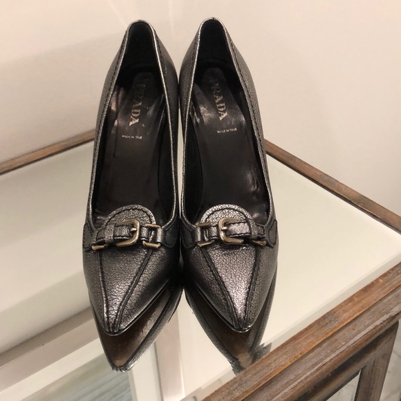 Prada Shoes - Prada Fabulous Gunmetal Leather Buckle Pumps sz9
